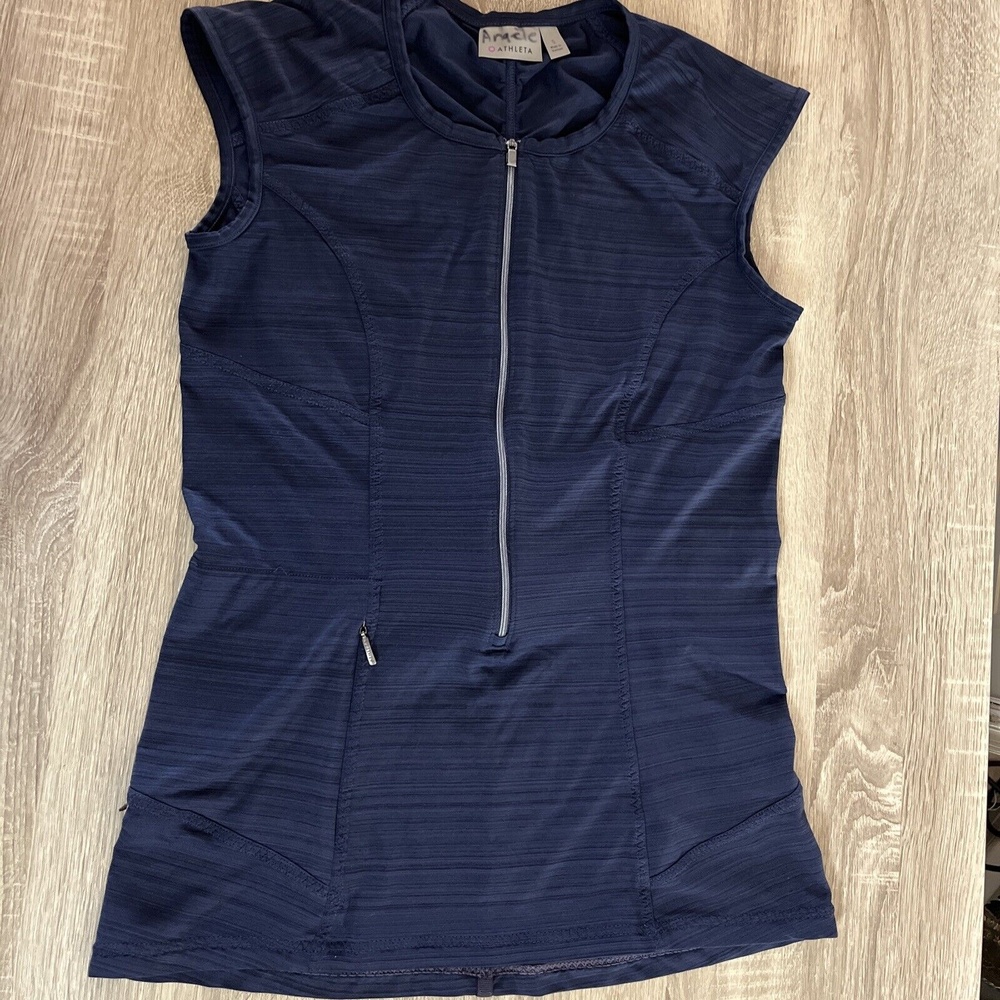 Athleta Pacifica UPF Womens 1/4 Zip Sleeveless Blue Zip Tank Top Sz S. Camiseta